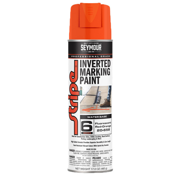 20-658 FLUORESCENT RED-ORANGE STRIPE 6-SERIES INVERTED GROUND MARKING PAINT 20OZ CAN 170Z FILL