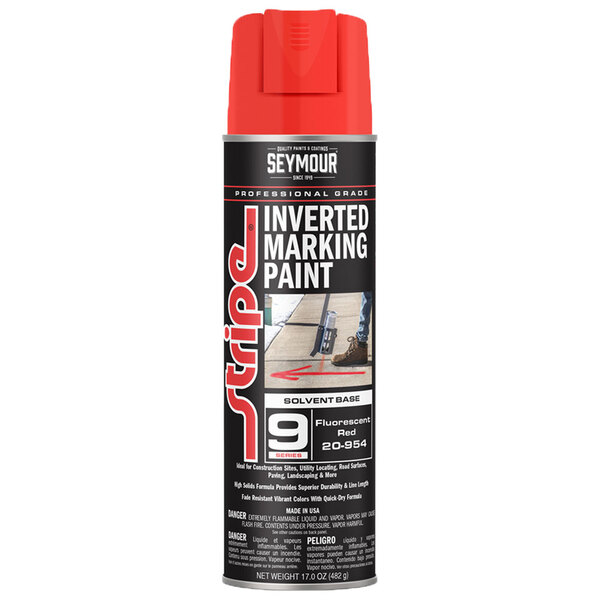 20-954 FLUORESCENT RED STRIPE 9-SERIES INVERTED GROUND SOLVENT BASE MARKING PAINT 20OZ CAN 170Z FILL