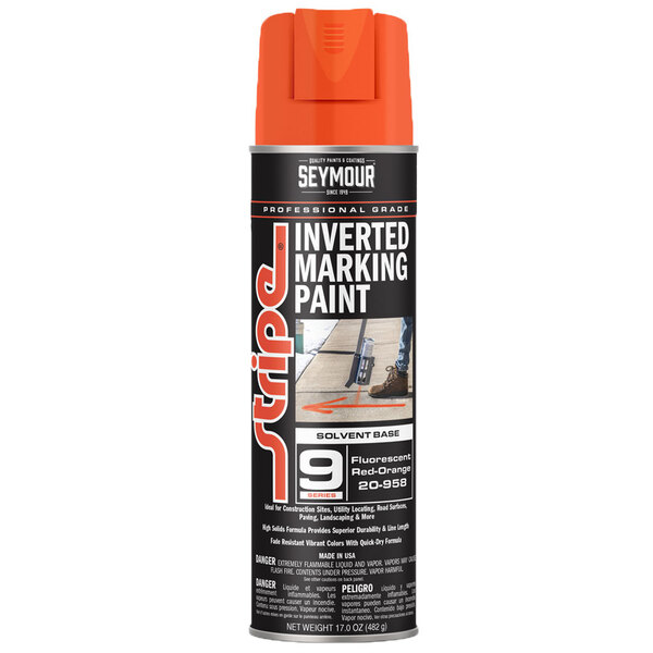 20-958 FLUORESCENT RED-ORANGE STRIPE 9-SERIES INVERTED GROUND SOLVENT BASE MARKING PAINT 20OZ CAN 170Z FILL