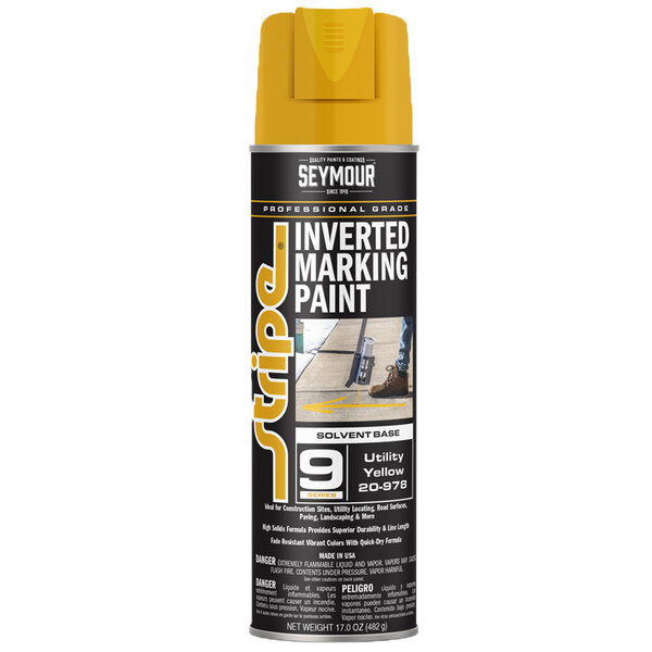 20-978 UTILITY YELLOW STRIPE 9-SERIES INVERTED GROUND SOLVENT BASE MARKING PAINT 20OZ CAN 170Z FILL