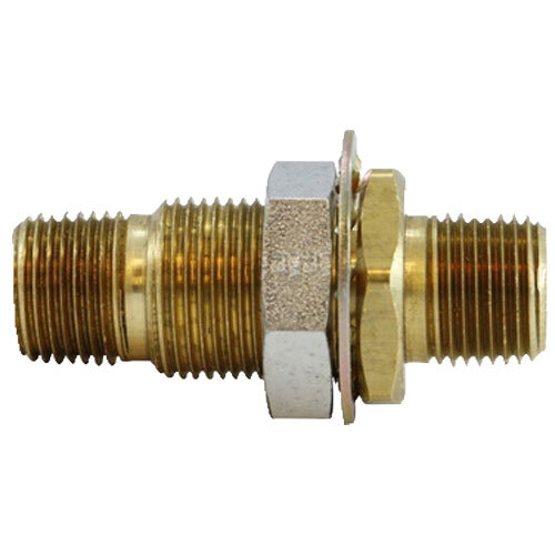 28313 1/4-18 FIP X MIP BRASS BULKHEAD FITTING 1-14 UNS MALE STRAIGHT 1/2-14 NPTF HOLE SIZE 2 7/8 LENGTH