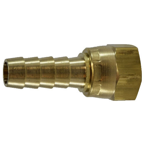 32337C 1/4 X 1/4 BRASS HOSE BARB DUAL 45 DEGREE/37 DEGREE FEMALE CRIMP STYLE FLARE SWIVEL