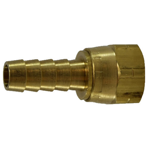 32105C 3/8 X 3/8 BRASS HOSE BARB 45 DEGREE FEMALE CRIMP STYLE FLARE SWIVEL