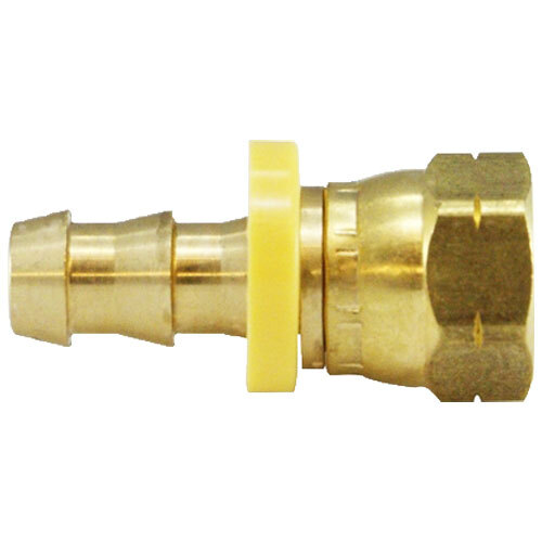 30257-MID 3/8 X 1/2 BRASS PUSH-ON BARB 45 DEGREE SAE FLARE FEMALE SWIVEL