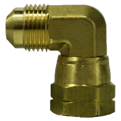 10494 3/8 BRASS SAE 45 DEGREE FLARE MALE X FEMALE 90 DEGREE FORGED SWIVEL ELBOW