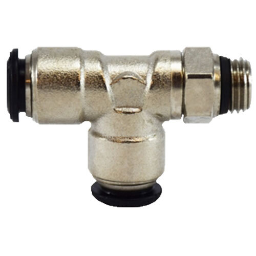 20677N 10MM X 3/8 NICKEL PLATED BRASS PUSH-IN METRIC 90 DEGREE MALE SWIVEL RUN TEE