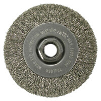 4 X .014 STAINLESS STEEL NARROW FACE CRIMPED WIRE WHEEL 5/8-11 ARBOR