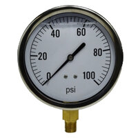 4 FACE PNEUMATIC LIQUID FILLED GAUGE STAINLESS STEEL CASE 1/4 NPT LOWER MOUNT 0-100 PSI