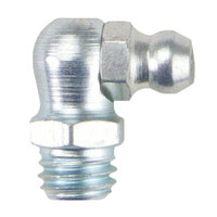 M8-1.25 ZINC FINISH STEEL 90 DEGREE ANGLE TAPER THREAD GREASE FITTING WITH BALL CHECK H2114Z3