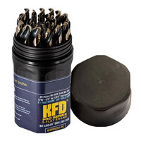 29 PIECE KFD PRO HSS BLACK & GOLD JOBBER DRILL BIT SET IN BIT COOLER CASE WITH 3-FLAT SHANK S (1/16