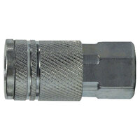 1/4 X 1/4 ZINC FINISH STEEL PNEUMATIC INDUSTRIAL INTERCHANGE FEMALE COUPLER